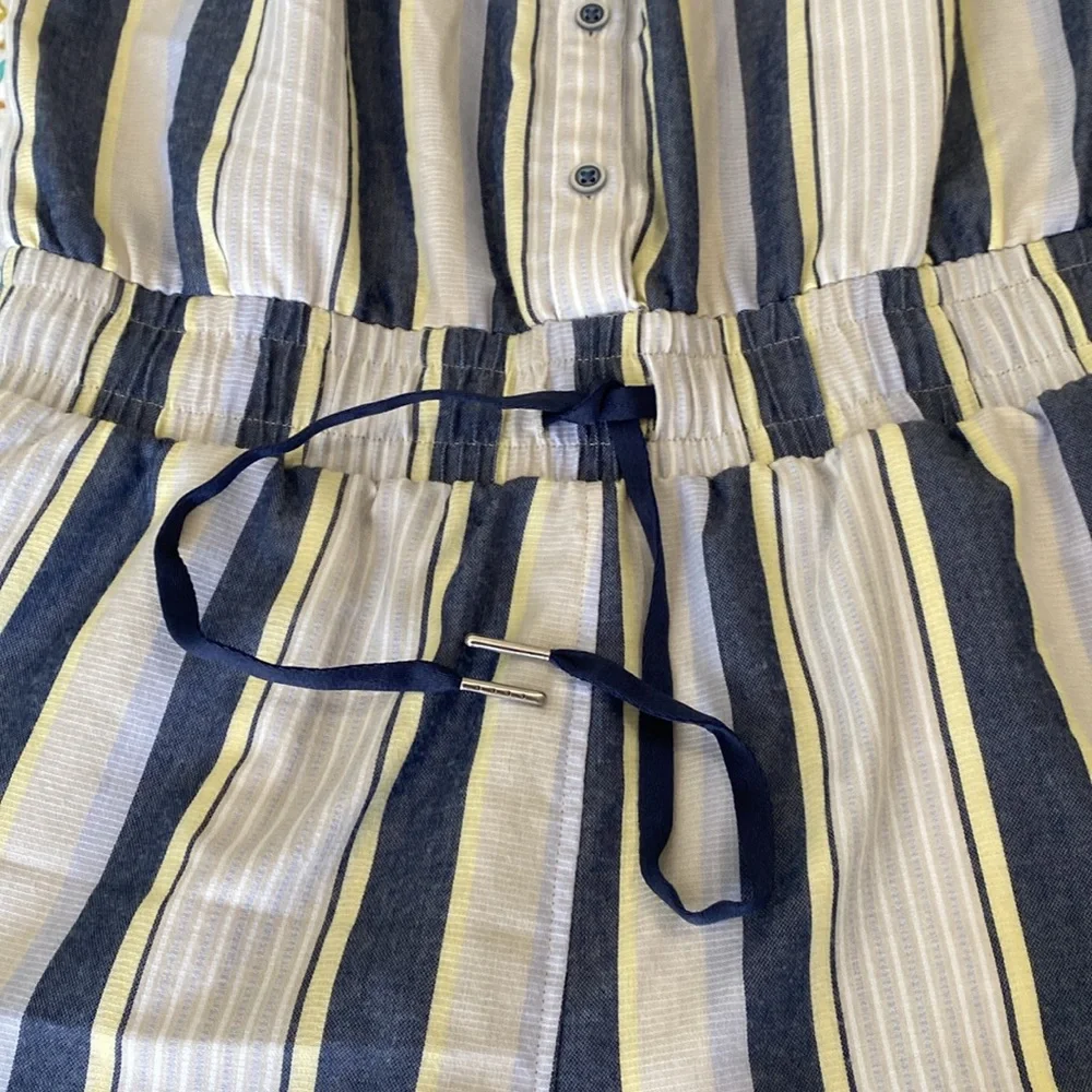 Travis Mathew Lucky Loo Twill Tie Waist Romper Striped - M - Picture 8 of 14
